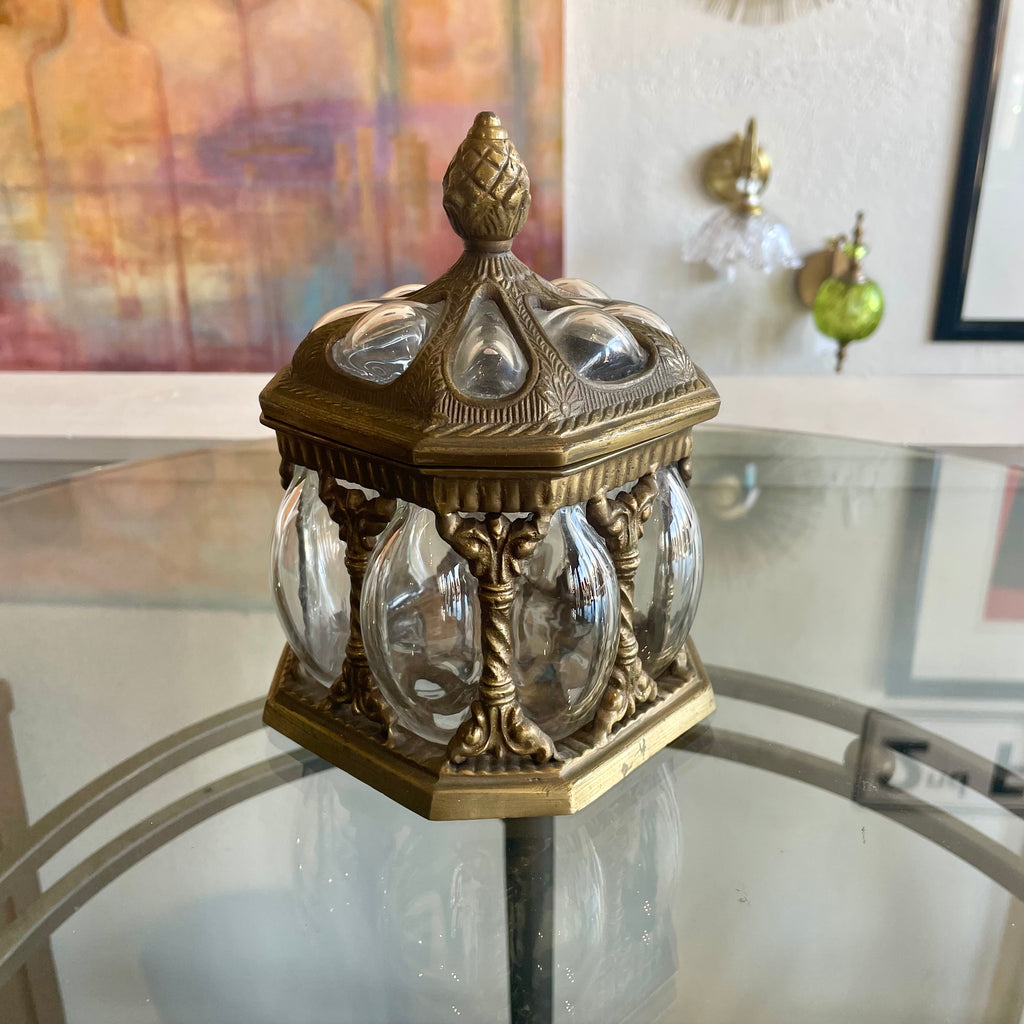 Brass & Blown Bubble Glass Covered Apothecary/Trinket Jar w/ Lid