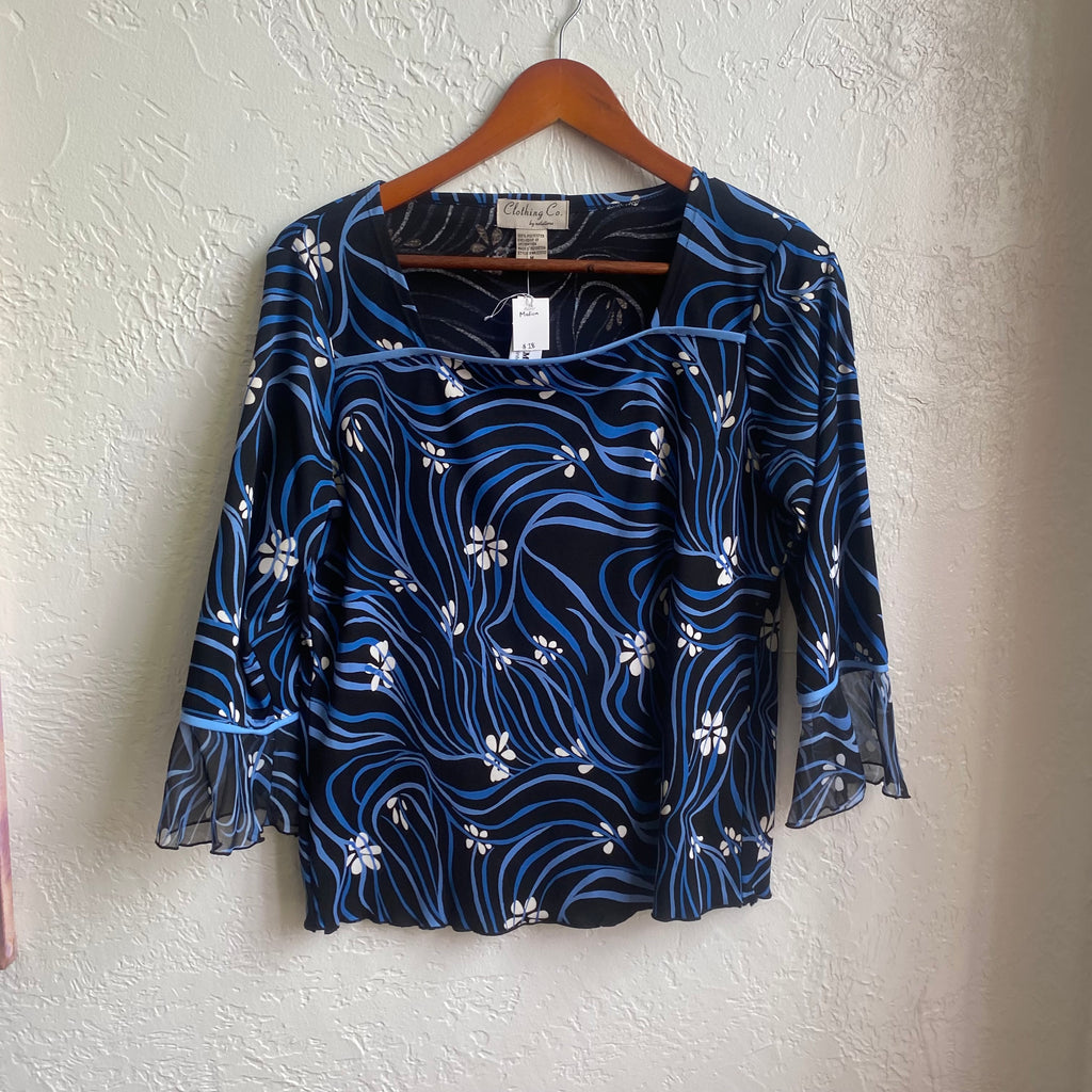 Black & Blue White floral Top | Medium
