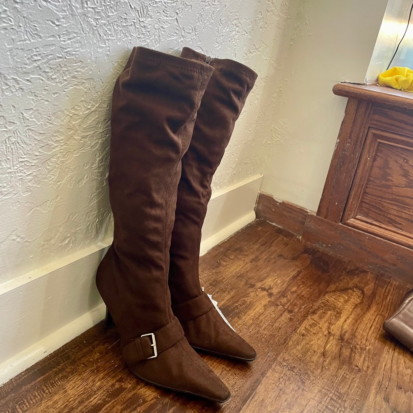 Y2K Calf Dark Chocolate Cloth Buckled Booties | Size 10