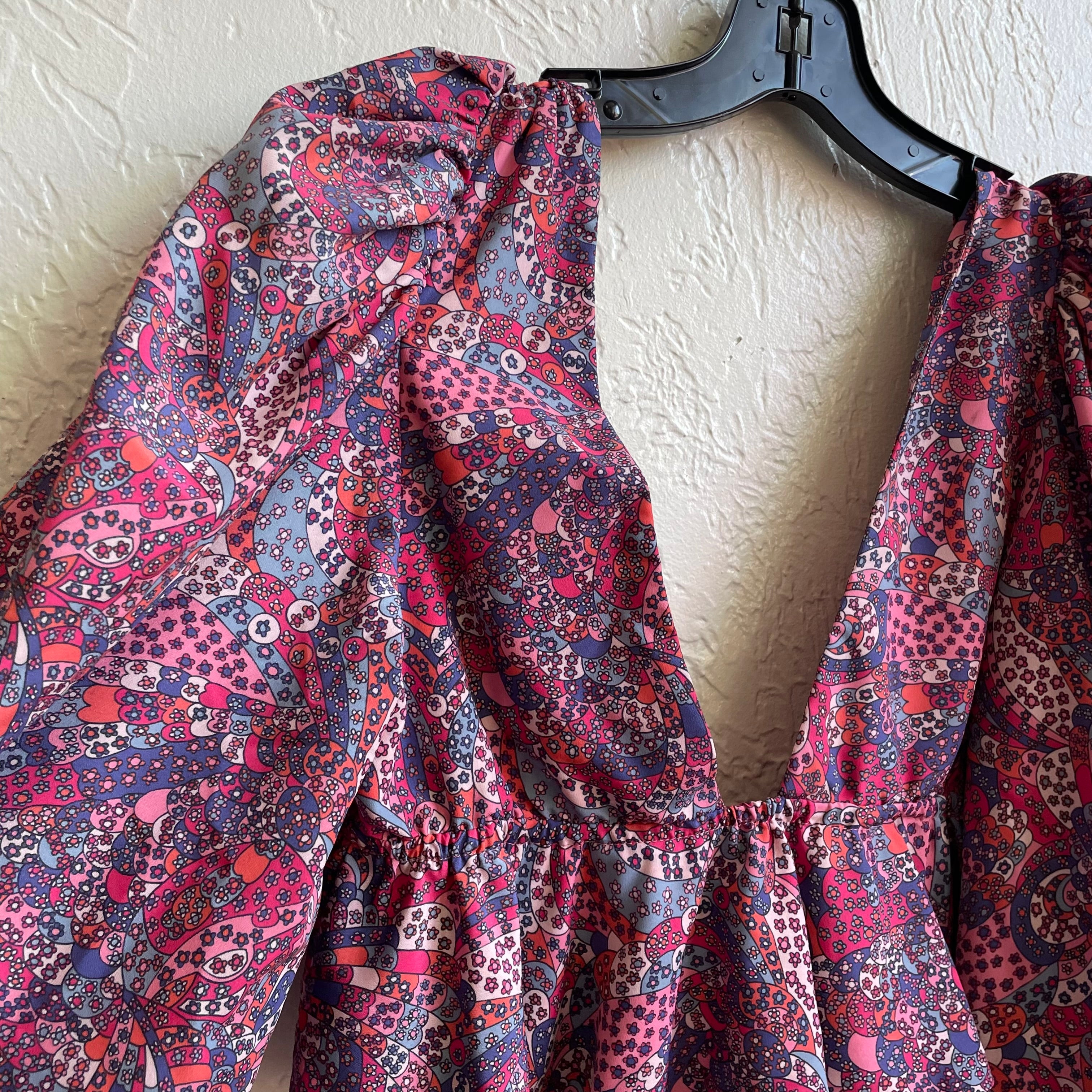 Paisley Ballon Sleeve Tie Top | Medium