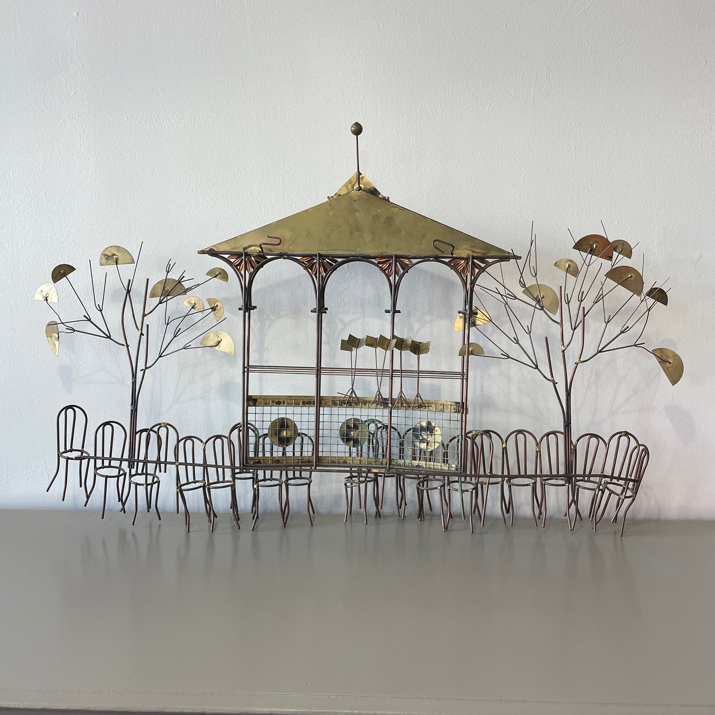 Curtis Jere Bandstand Gazebo Mid-Century Copper Wall Art Sculpture