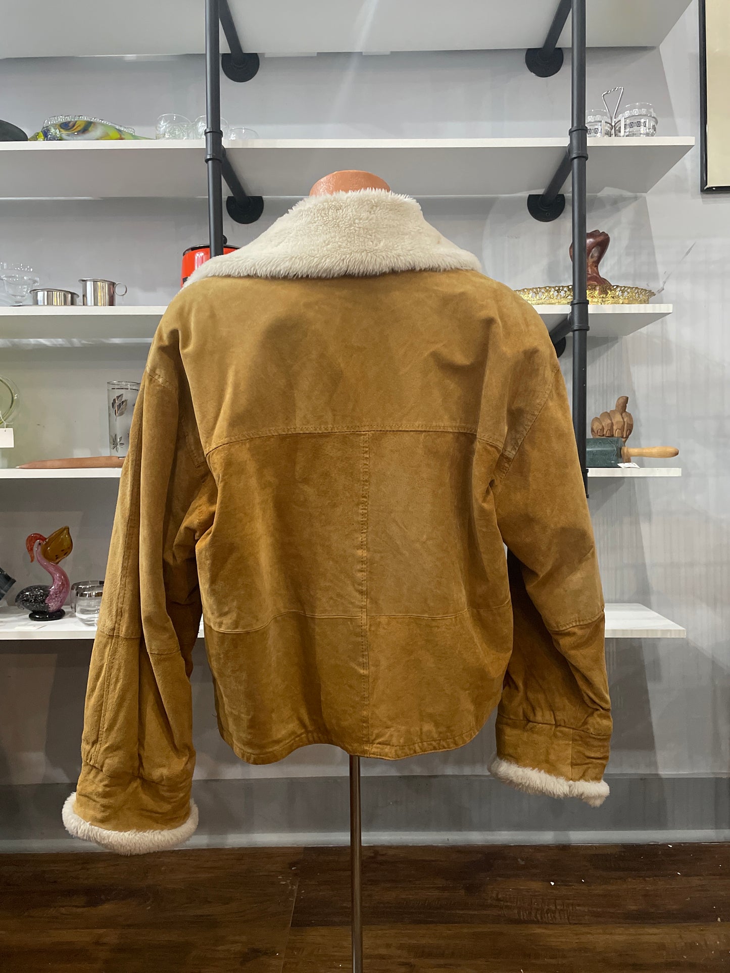 Y2K Tan Suede JKT with Faux Fur Collar | Large