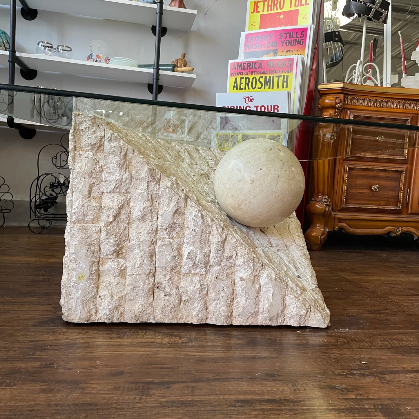 Postmodern Tessellated Stone Triangular Coffee Table