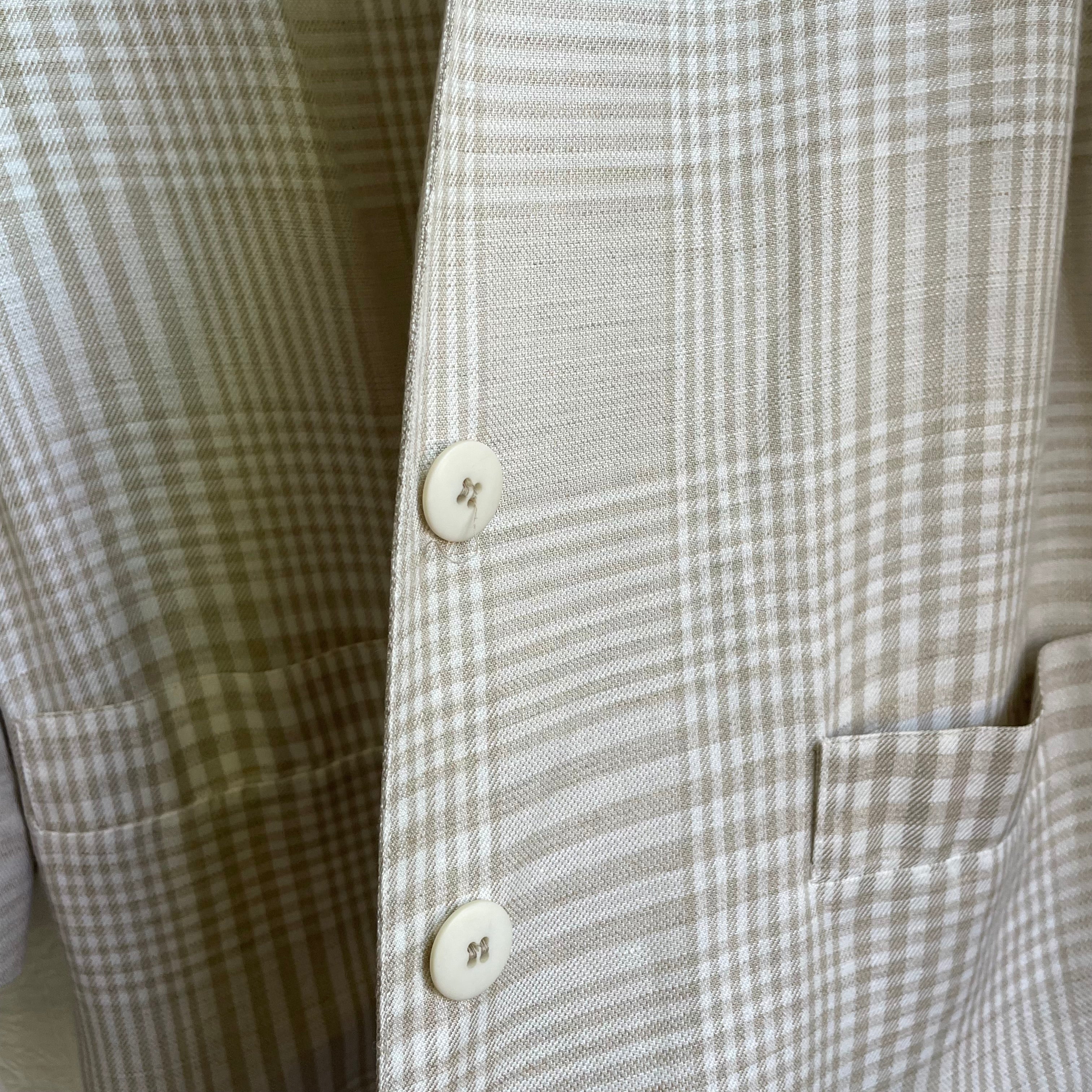 Tan Saks Fifth Avenue Plaid Button Down Jacket | Large