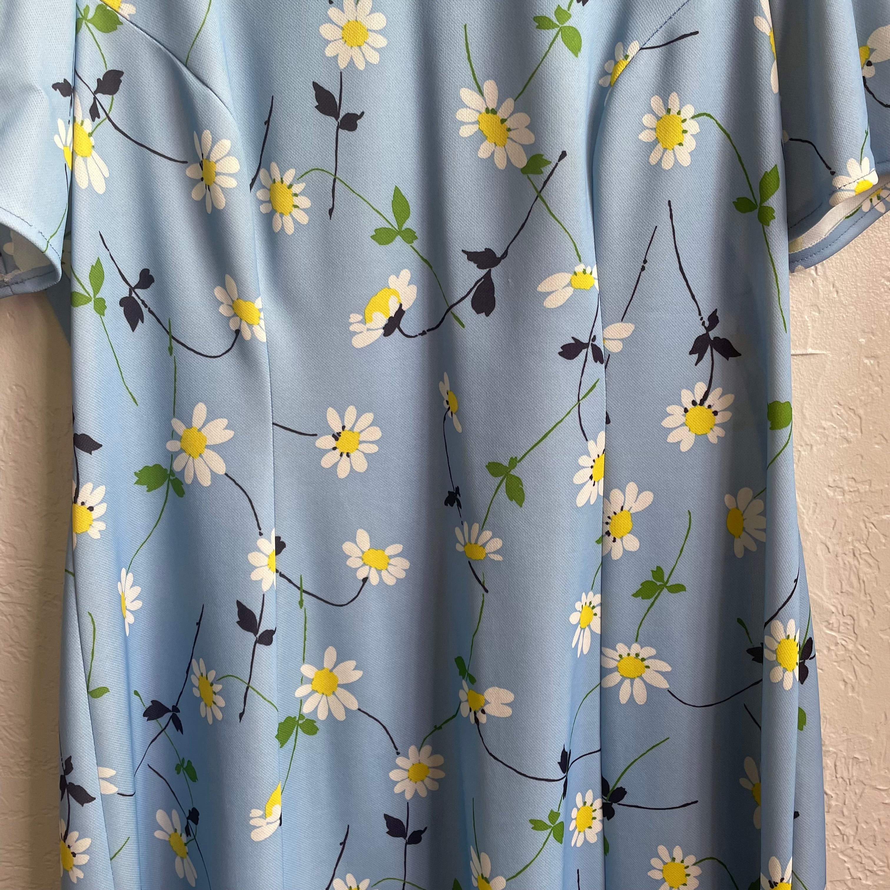 70’s Korelli Sky Blue Floral Dress | Large