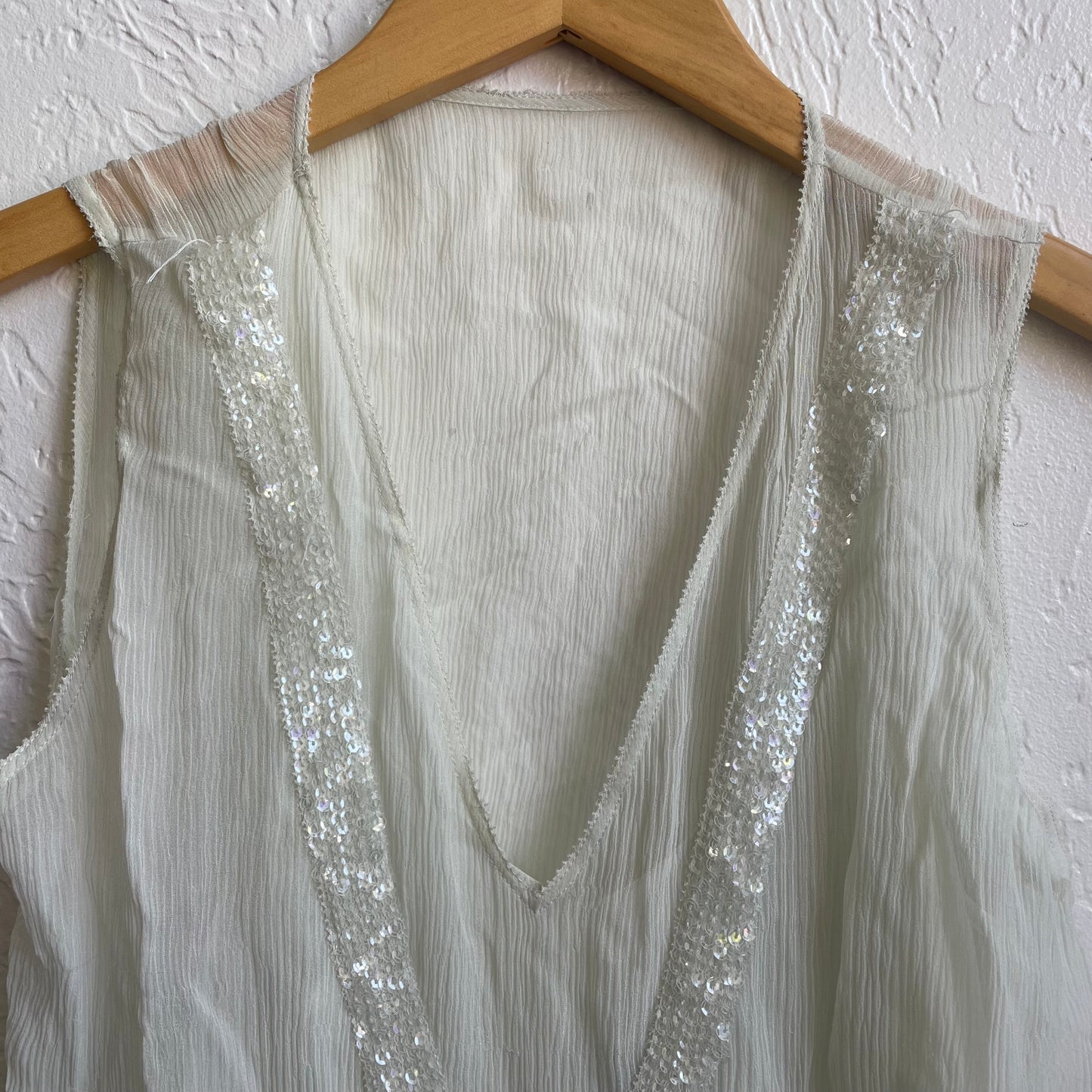 Aqua Colored Silk Sleeveless Calvin Klein Sequence Bow Shirt | Small