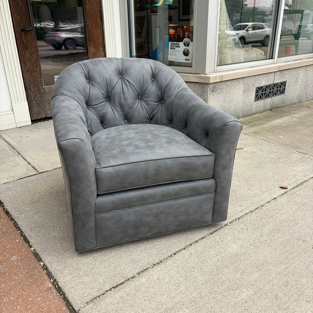 Smith Brothers Leather Swivel Barrel Armchair