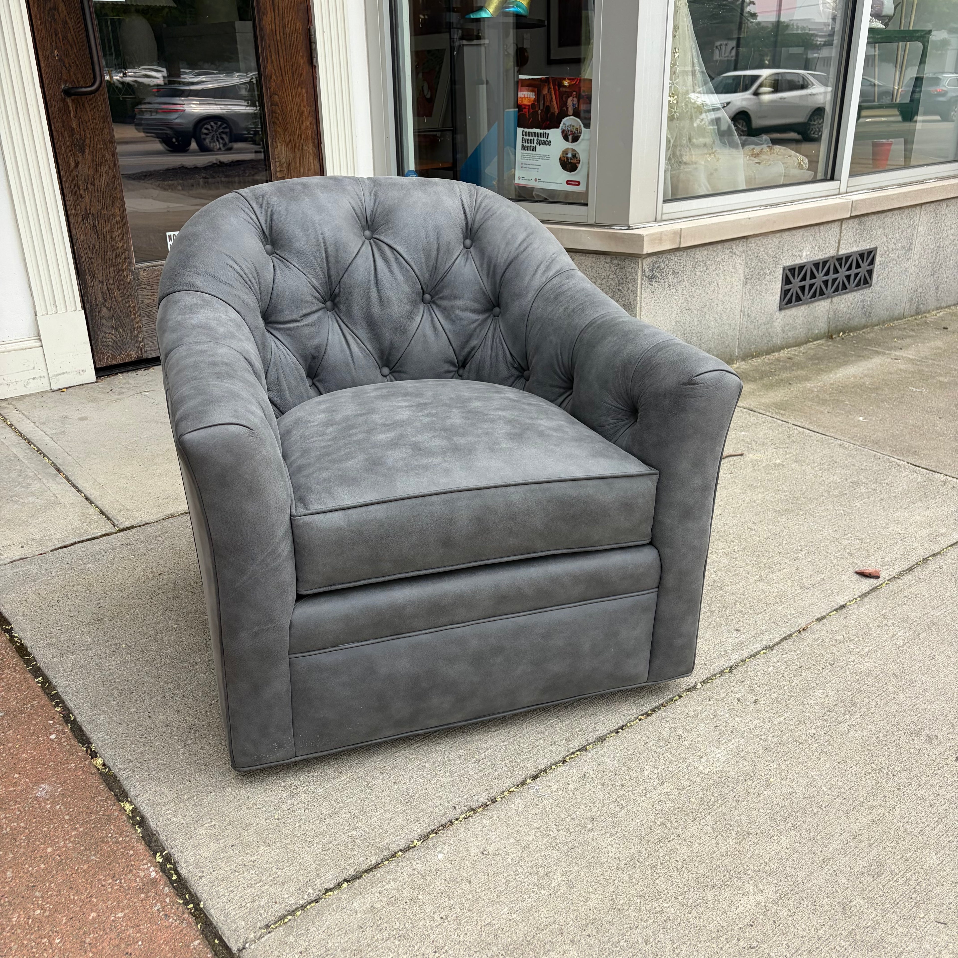 Smith Brothers Leather Swivel Barrel Armchair