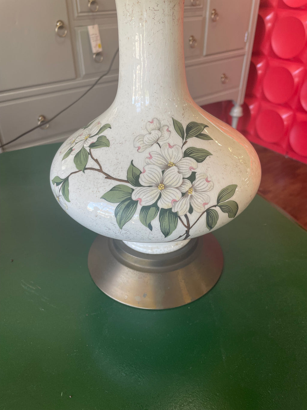 A Pair of Ceramic Gold Leaf Dogwood Flower Table Lamps