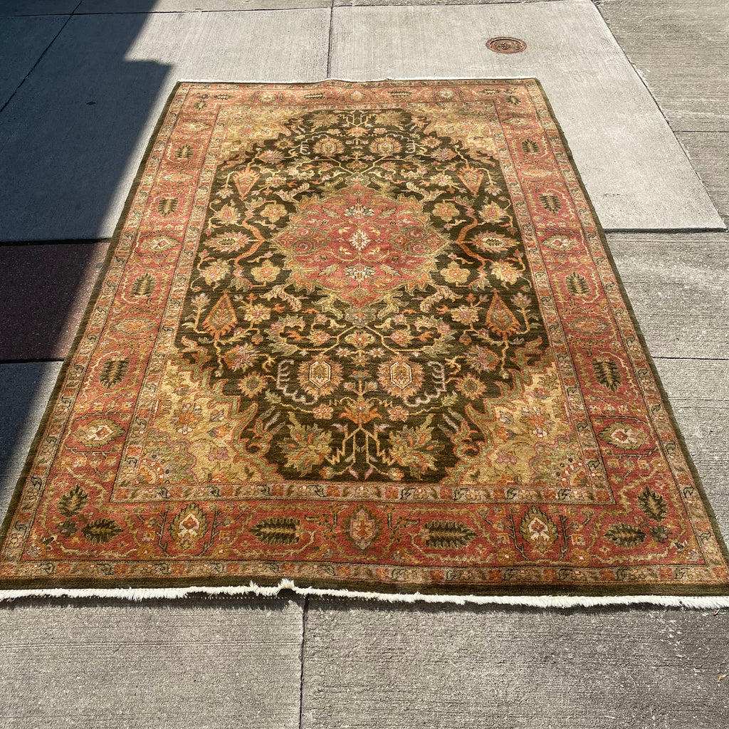 Ethan Allen Heriz Wool Rug in Paprika/Olive 5'6" x 8'6"