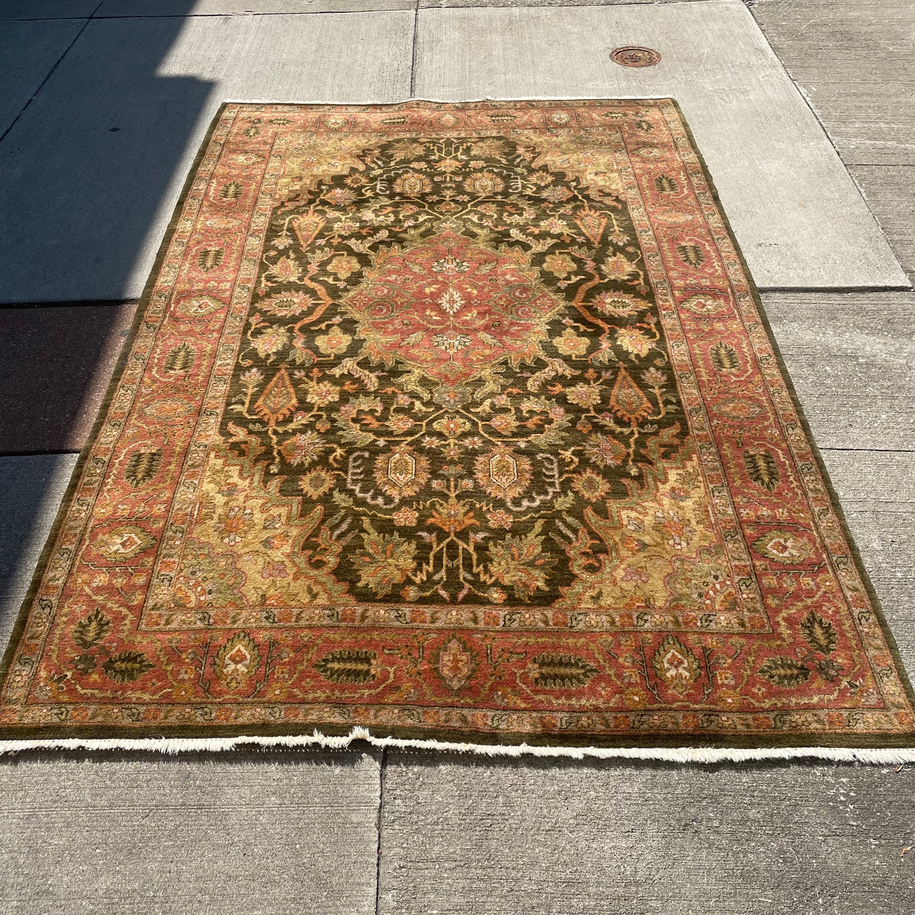 Ethan Allen Heriz Wool Rug in Paprika/Olive 5'6" x 8'6"