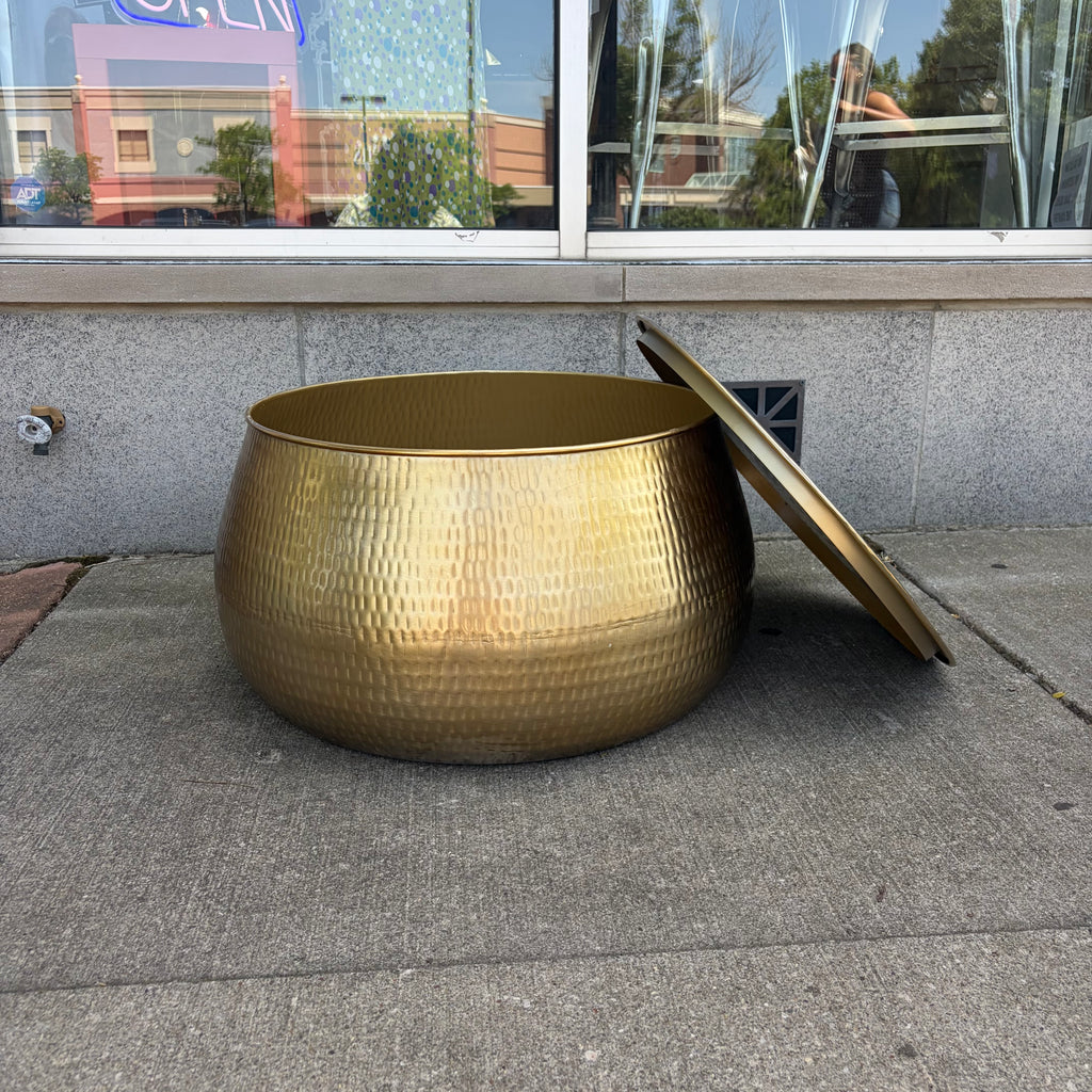 Gold Hammered Metal Coffee Table with Storage