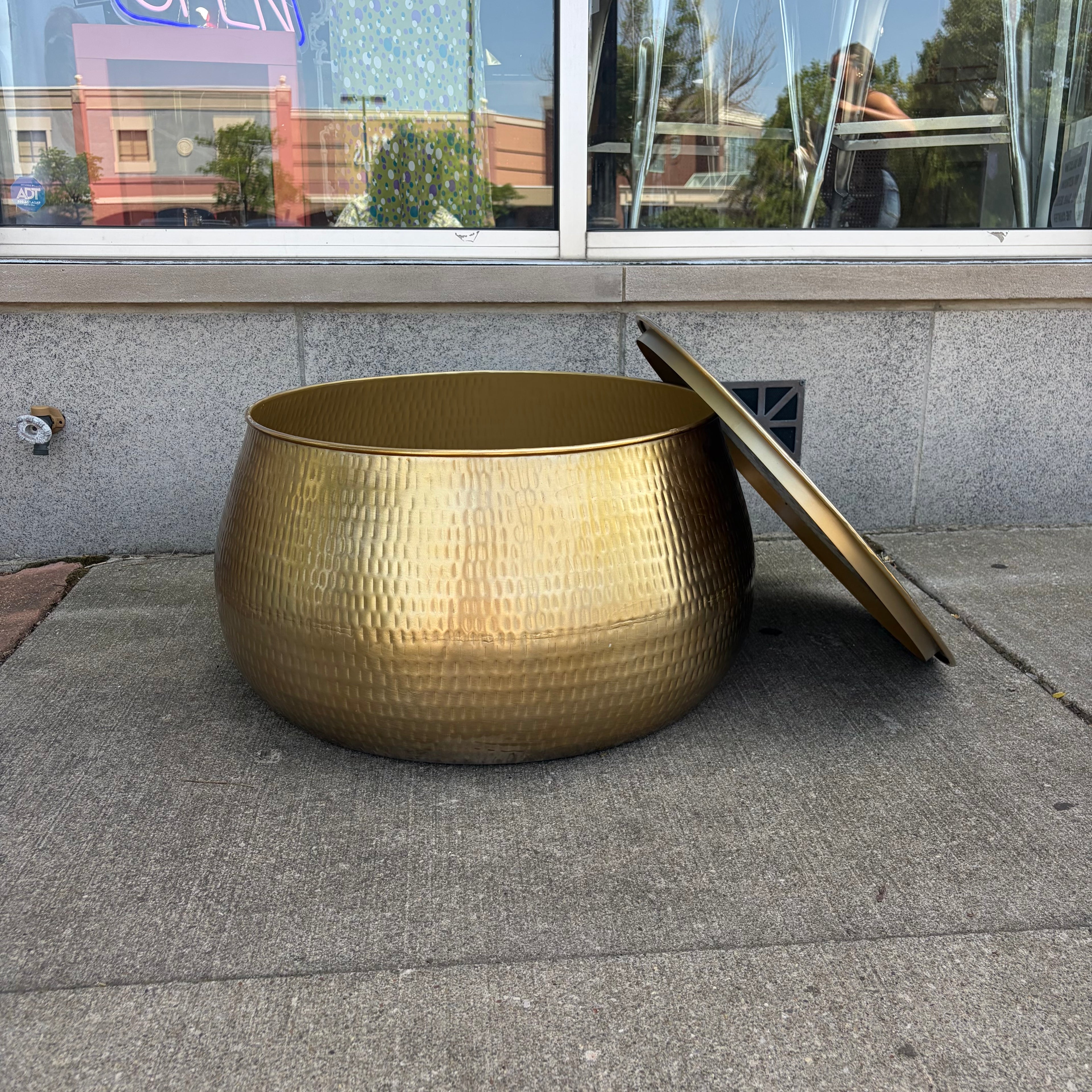 Gold Hammered Metal Coffee Table with Storage