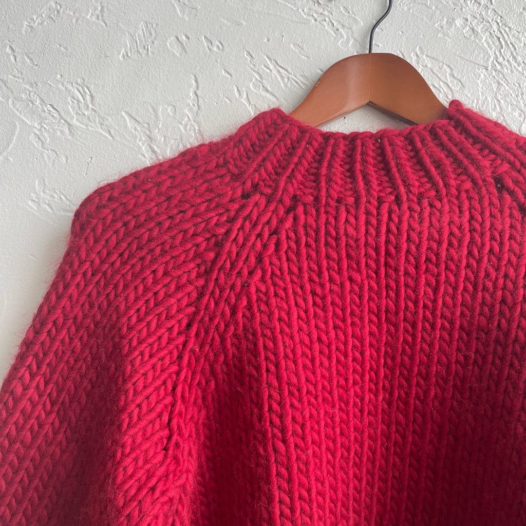 Chunky Hand Knit Red Cropped Sweater | One Size