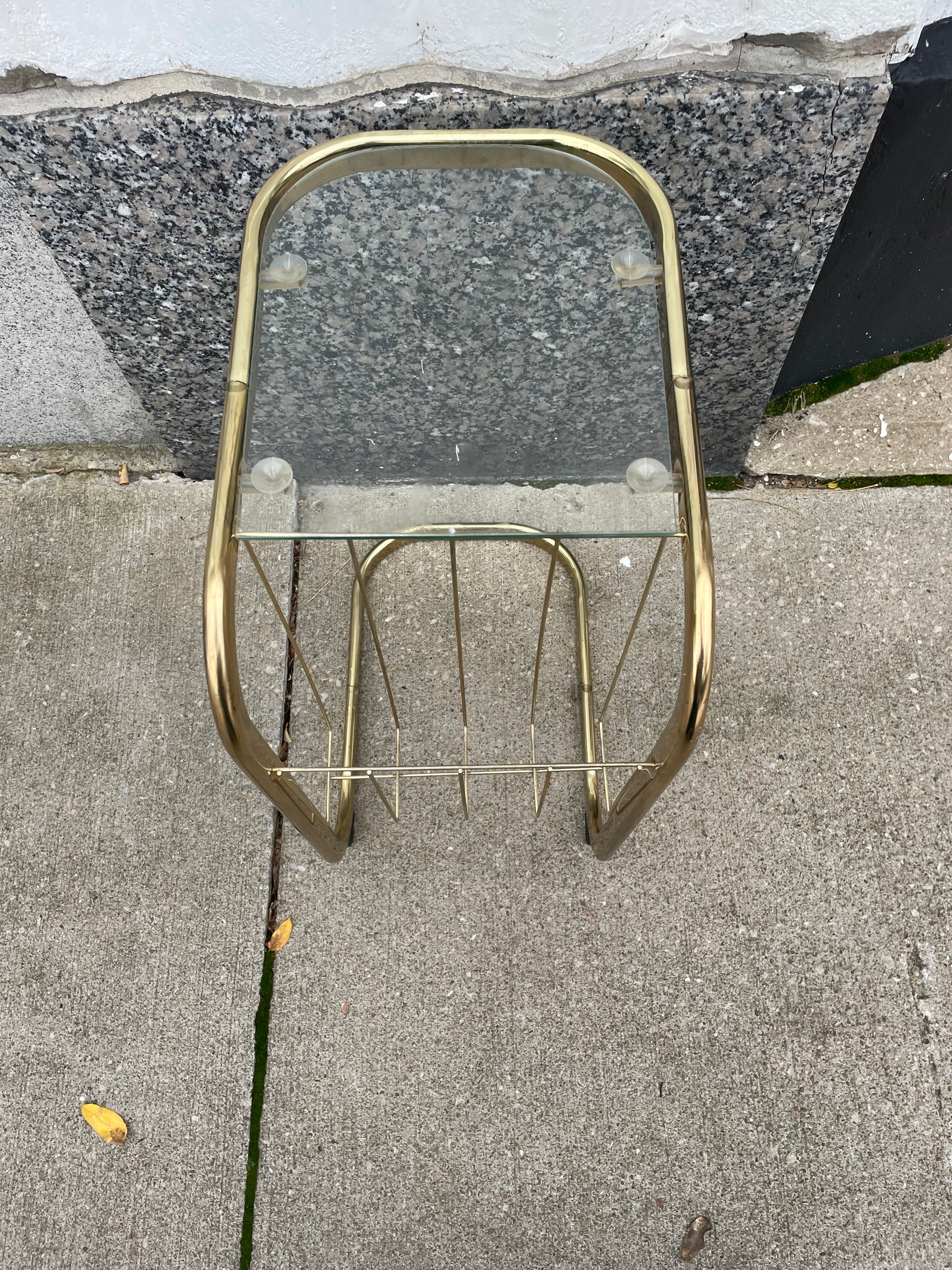 Brass Mid-Century End Table w/ Glass Top
