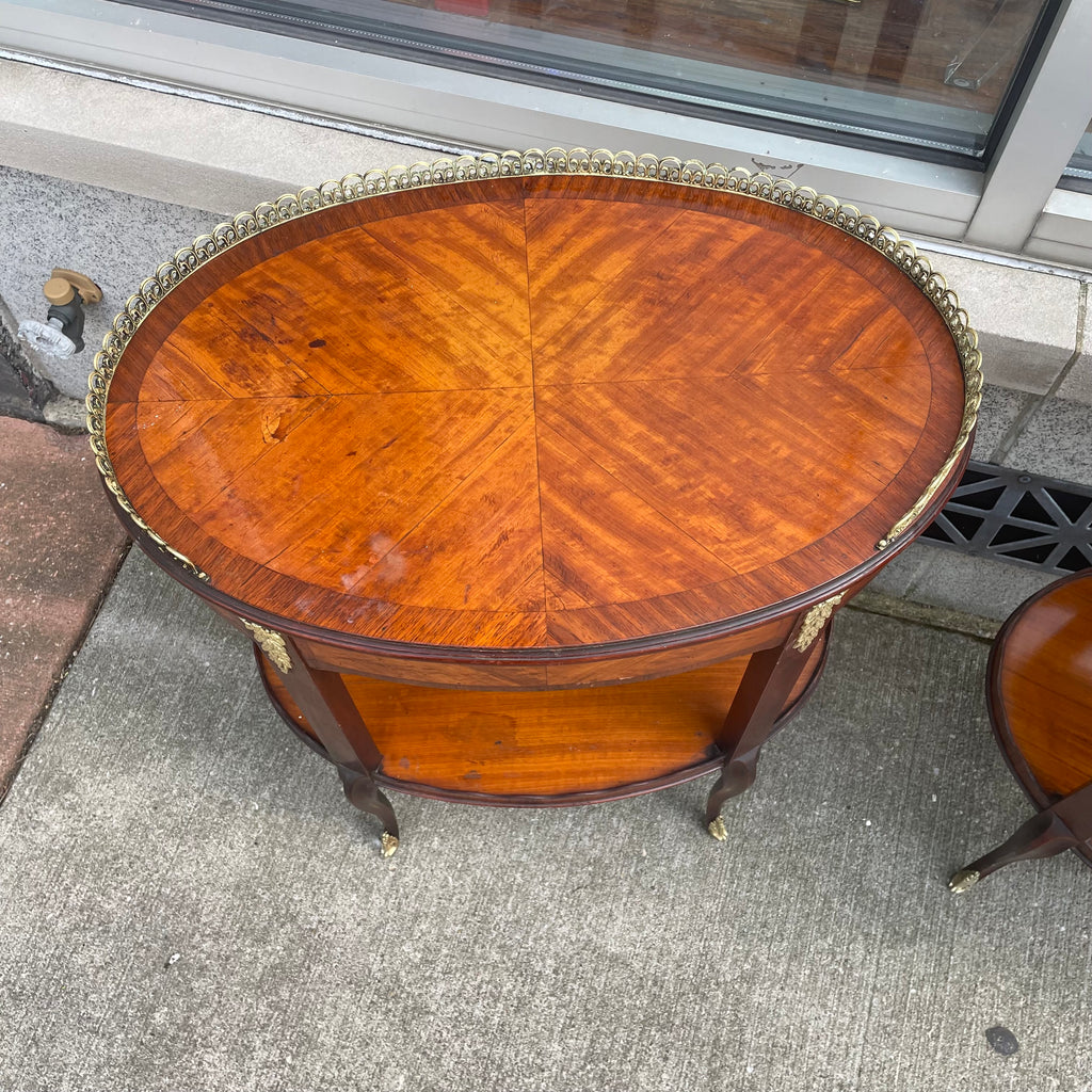 A Pair of Weiman Mahogany French Style Two Tiered End Tables 1940's