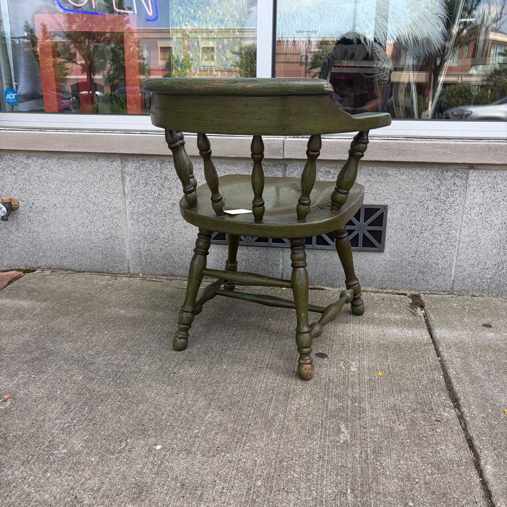 Ethan Allen Green Antiqued Pine Captain Dining Chair 1980s