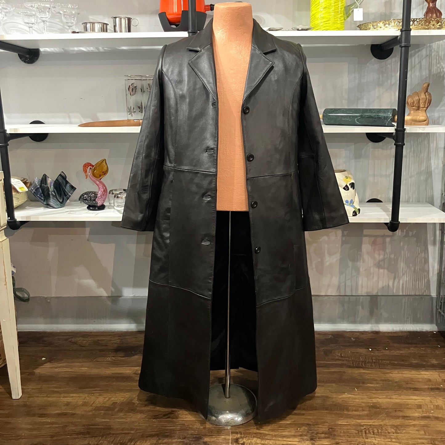 Centigrade Leather Black Trench  Coat XS