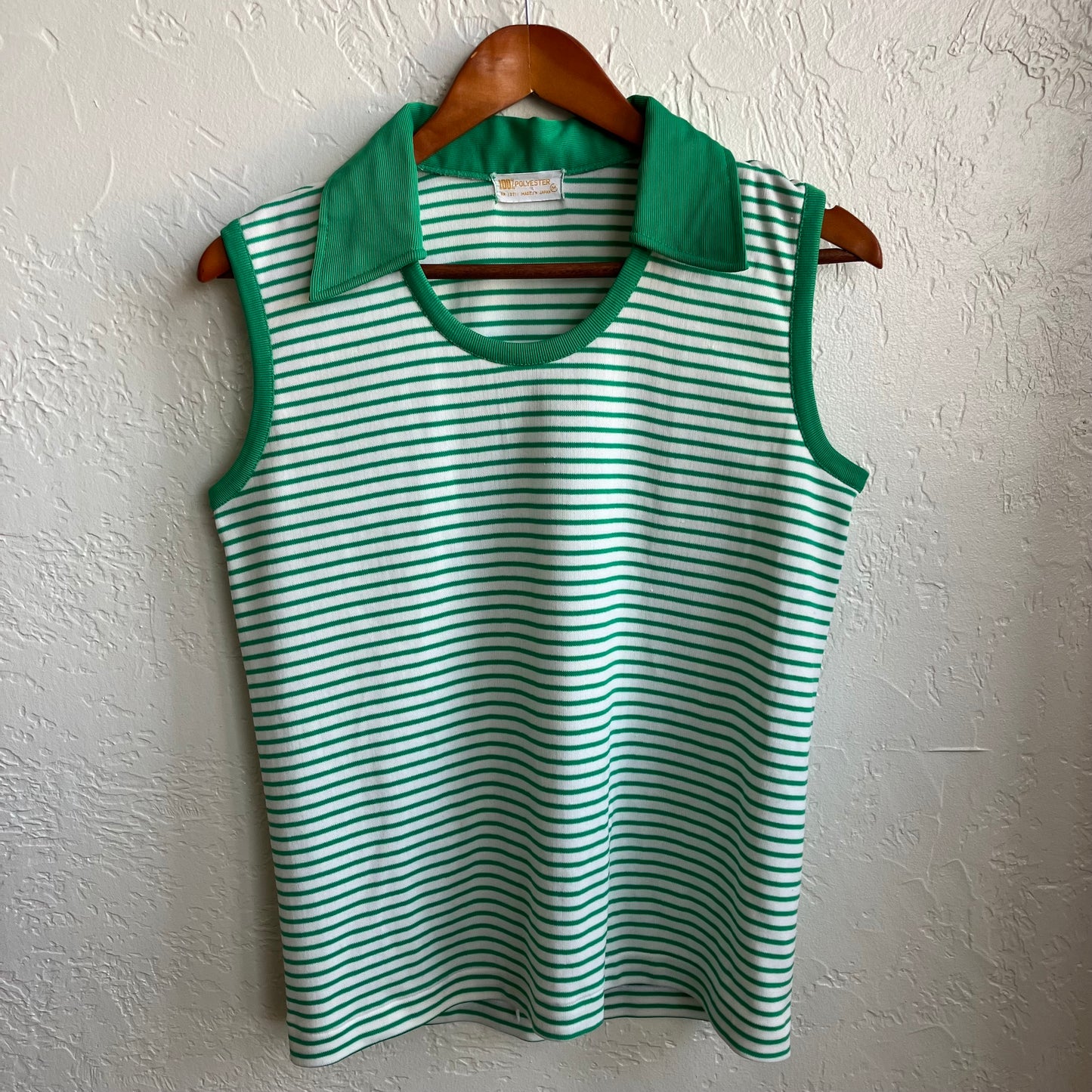 Green Striped Sleeveless Top 70’s Large
