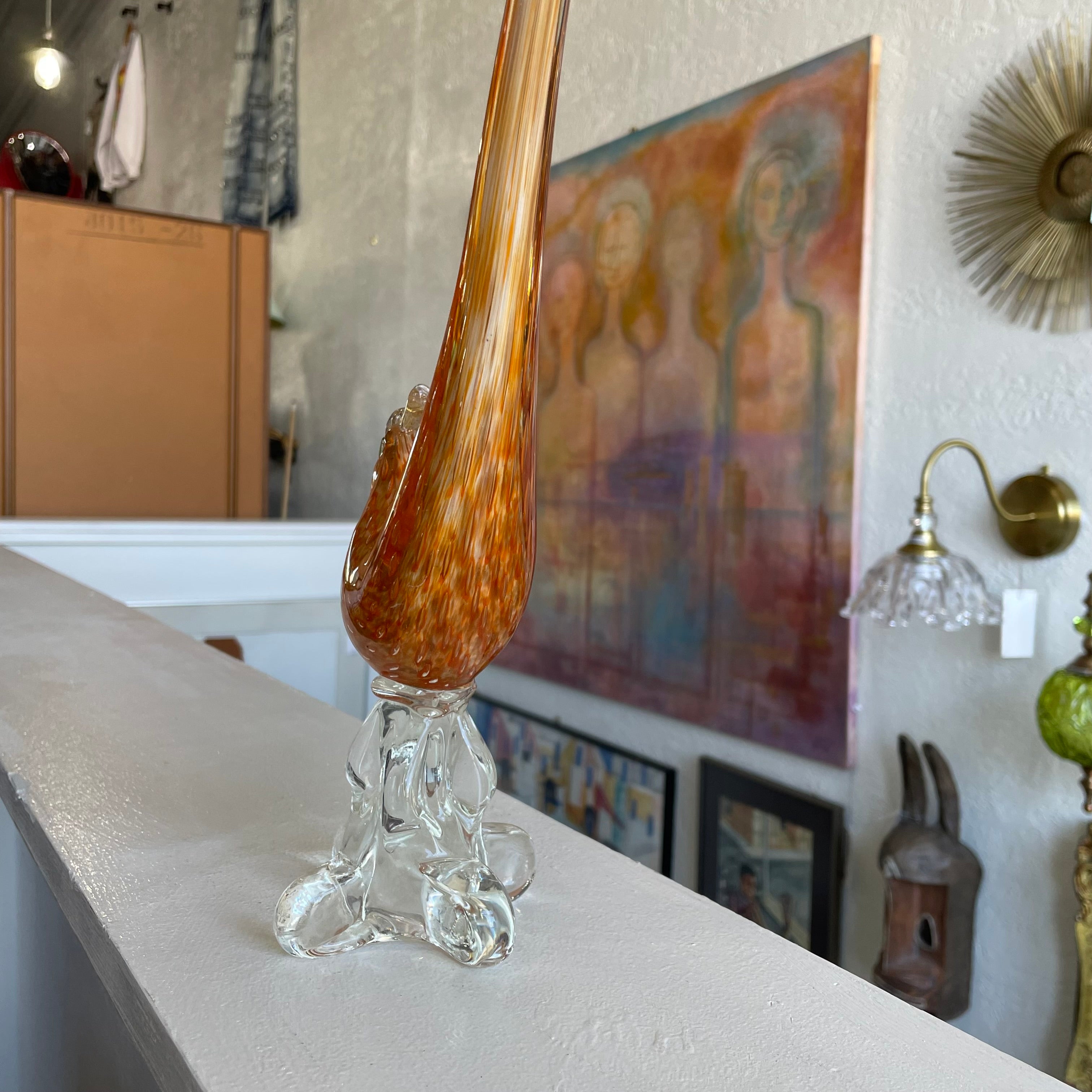 Murano Glass Orange Pheasant Bird Art