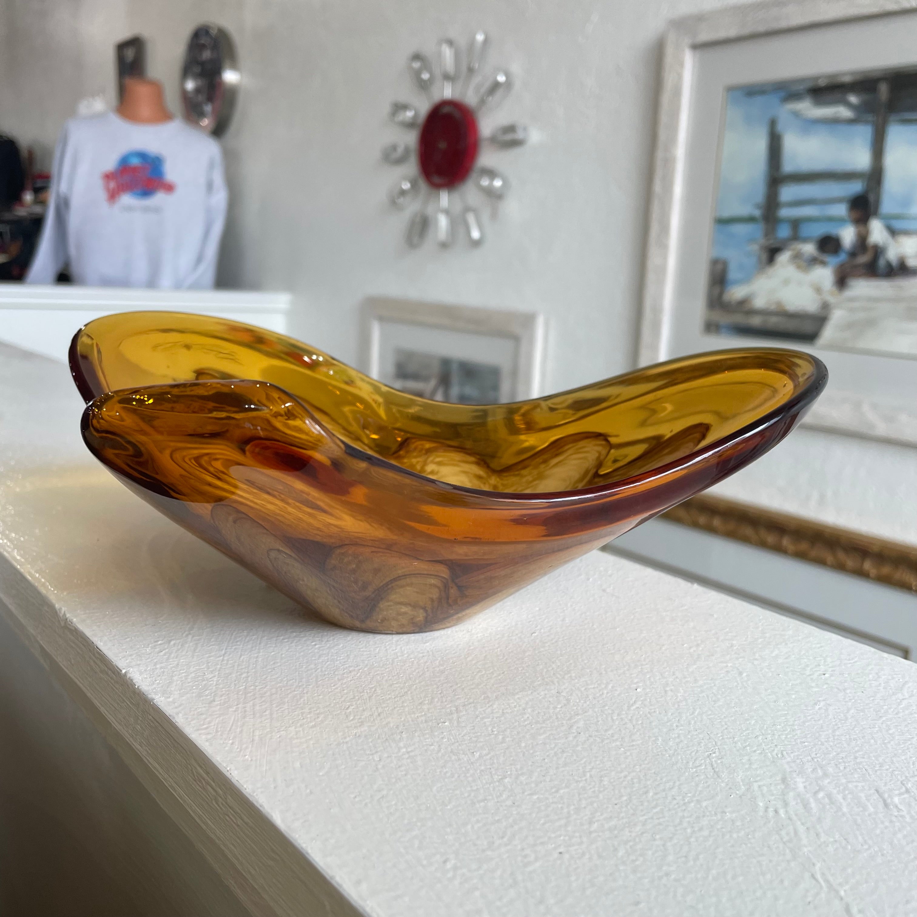 Amber Ash Tray with Gold Flecks