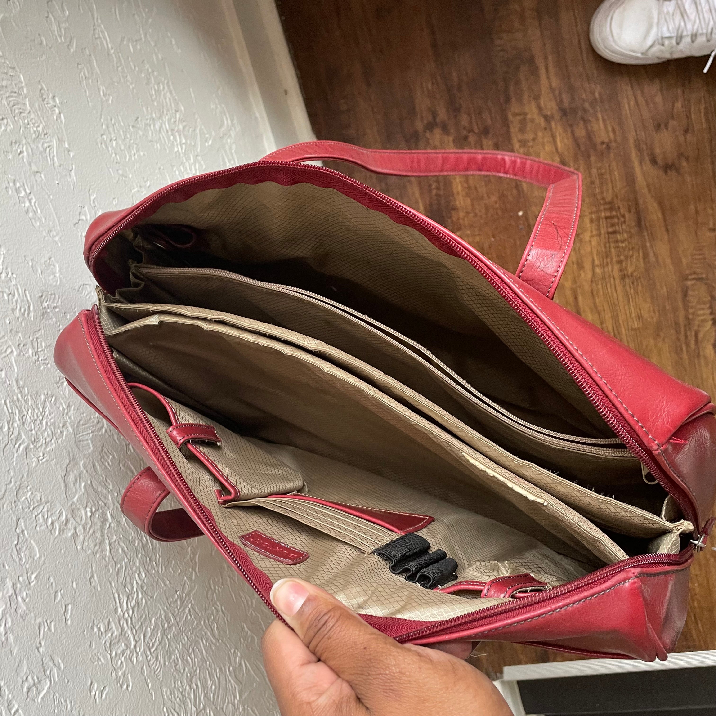 Red Leather Laptop Shoulder Bag 1990's