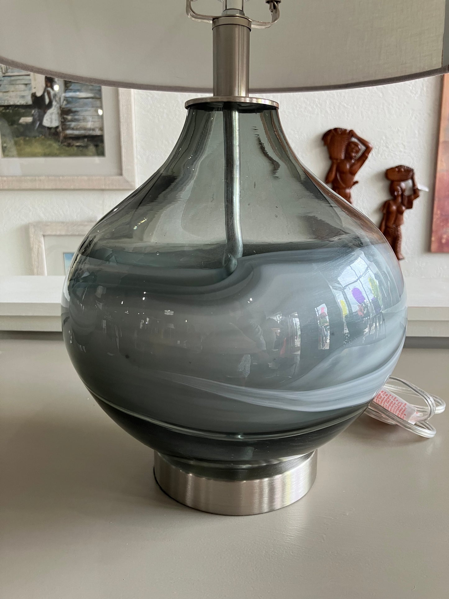 Grey & White Swirl Glass Table Lamp Set