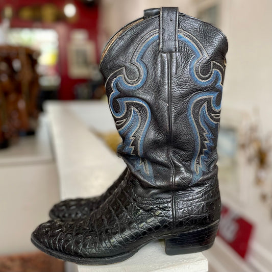 Black Blue Lining Crocodile Cowboy Boots | Size 11