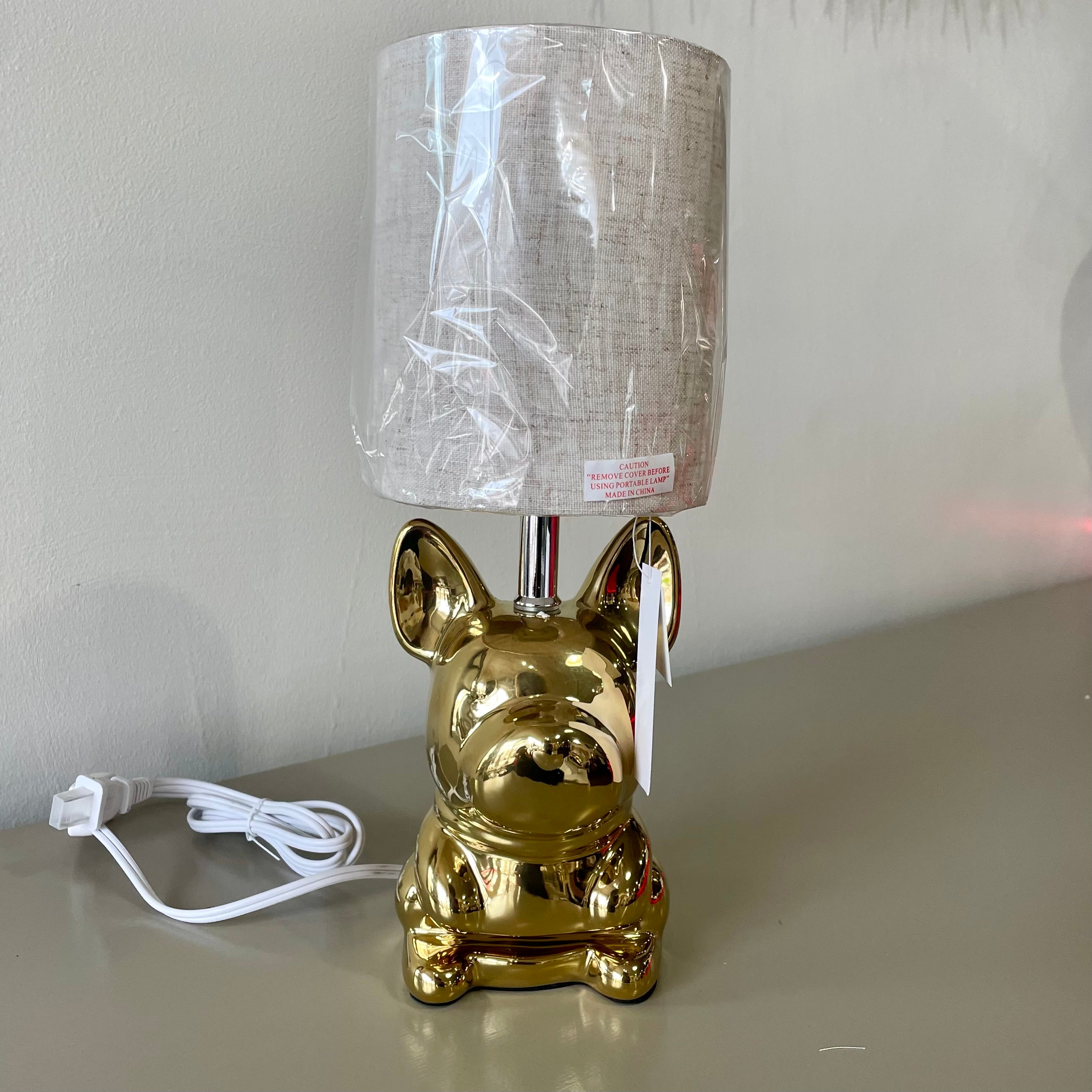 Gold Ceramic Puppy Table Lamp