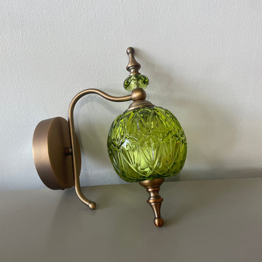 Green Glass Wall Sconce with Brushed Antique Brass