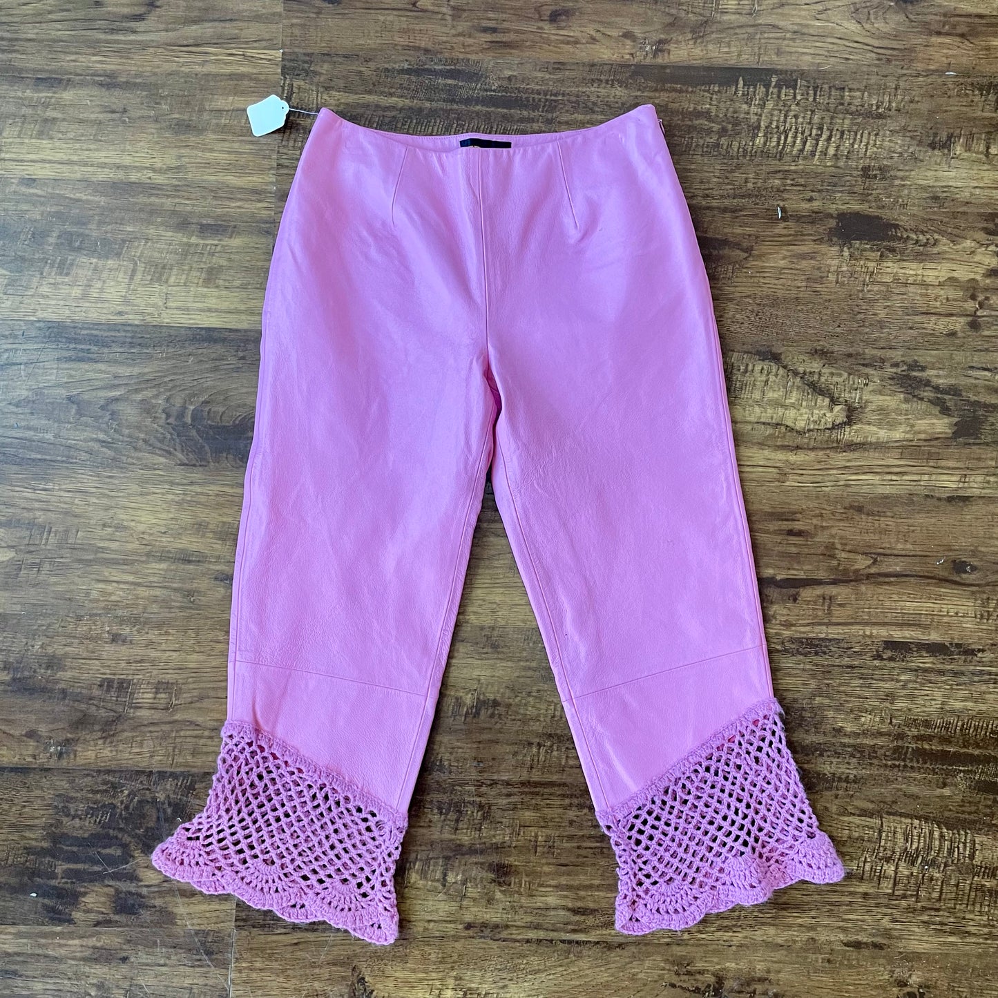 Y2K Pink Leather Capris with Knit Detail size 6