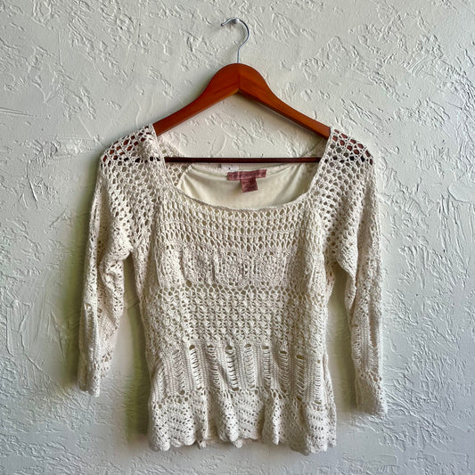 Crochet Open Stitch Knit Sweater Top| Large