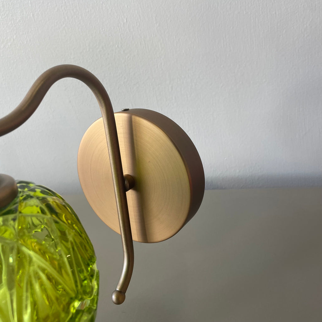 Green Glass Wall Sconce with Brushed Antique Brass