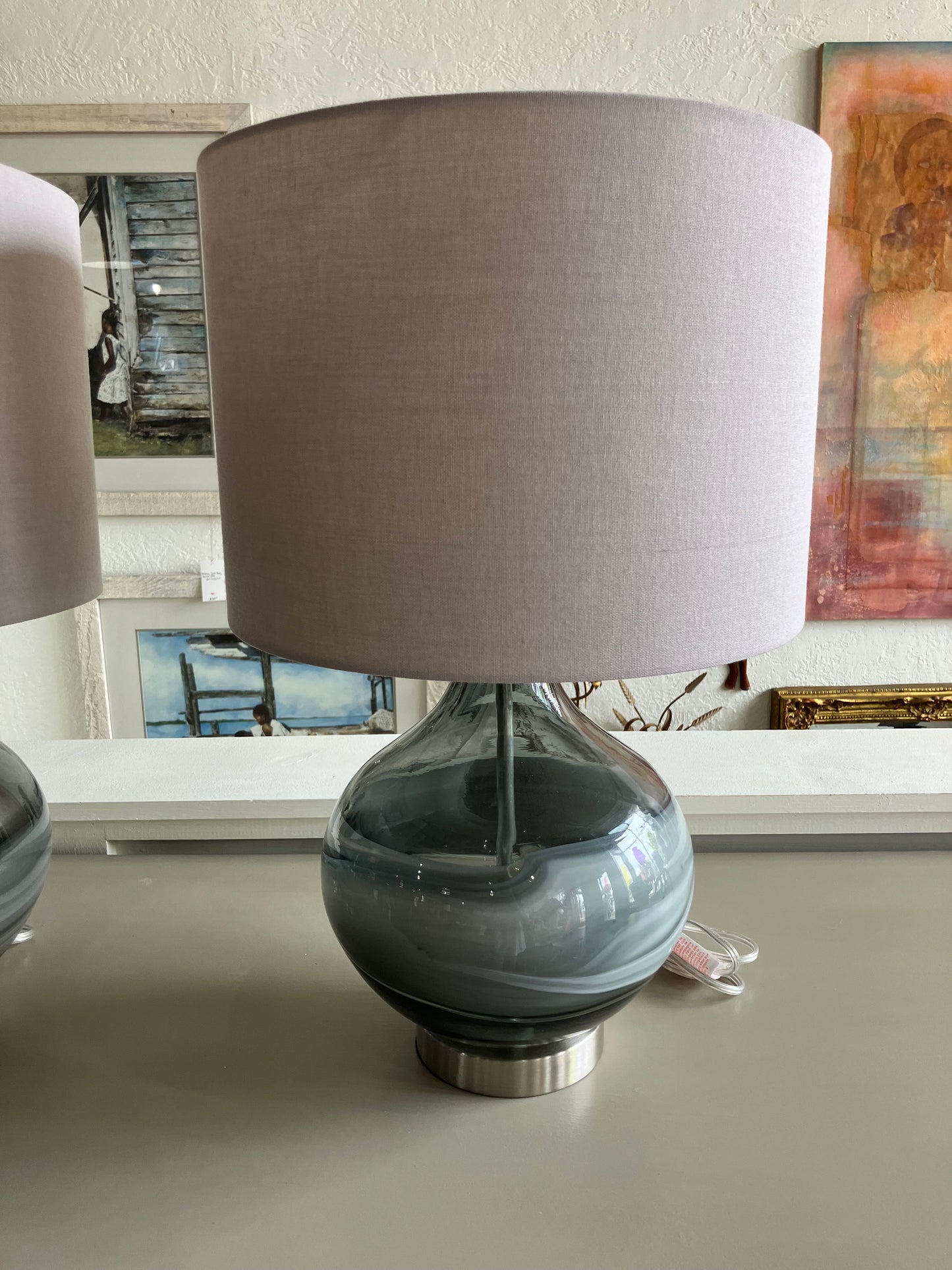 Grey & White Swirl Glass Table Lamp Set