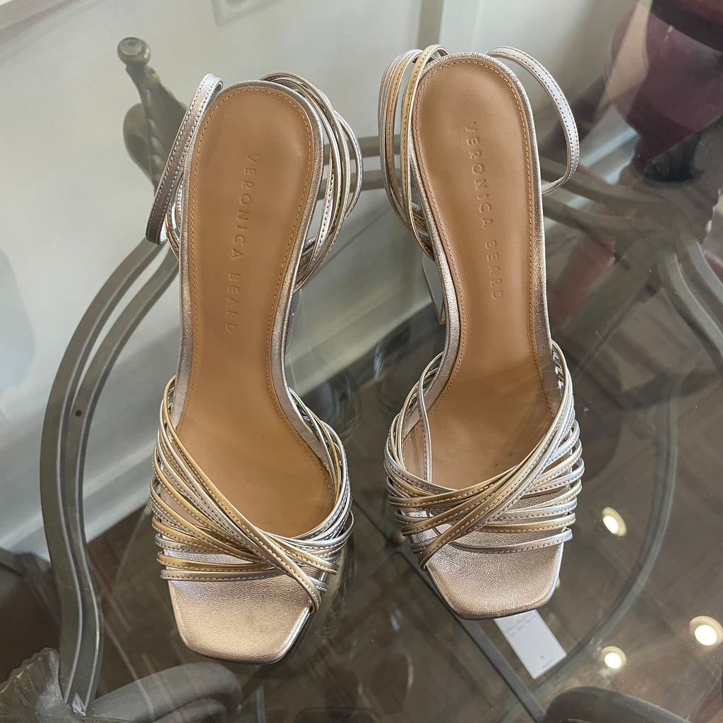 Veronica Beard Fletcher Metallic Ankle-Strap Sandal | Size 7M