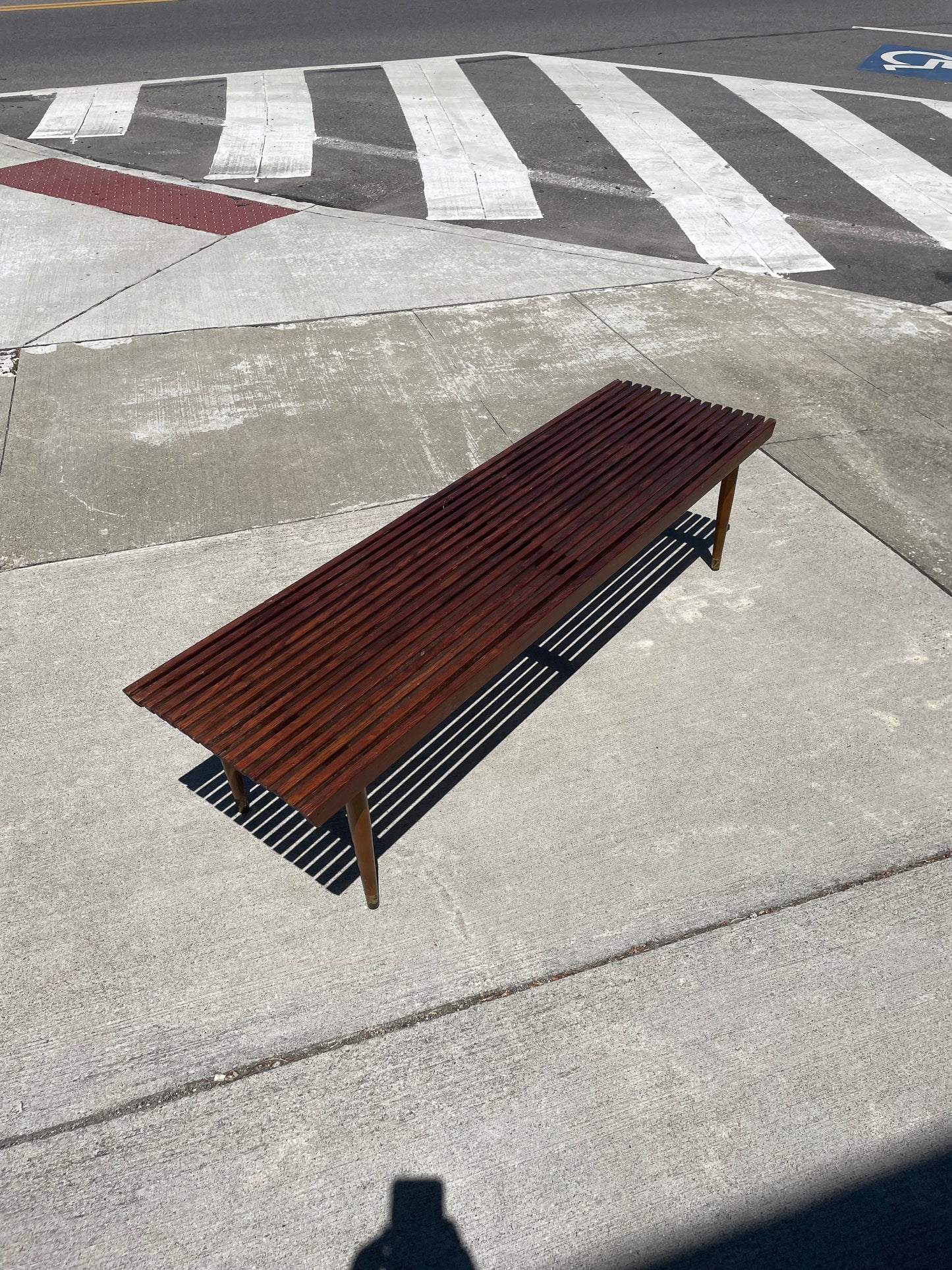 Mid-Century Modern Slated Walnut Wood Bench