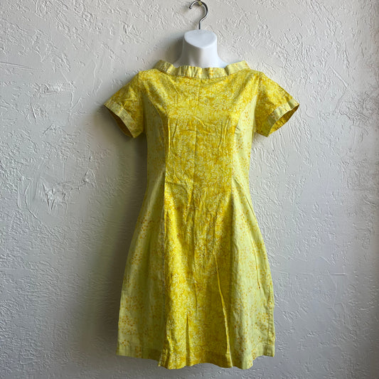 60's Mod Butter Yellow Floral Midi Dress | Petite Small