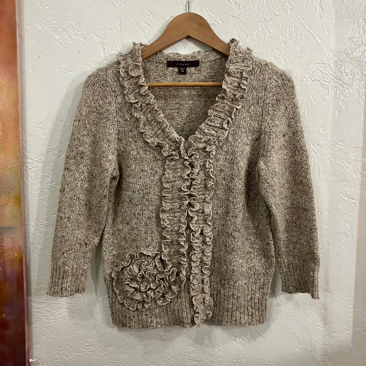 Y2K Cream Ruffle Knit Sweater | Medium