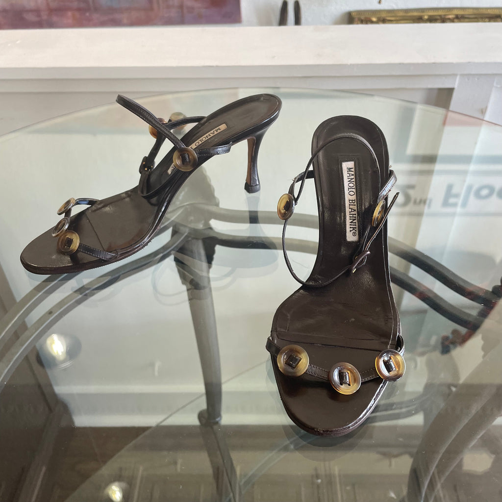Manolo Blahnik Button Strap Sandals | Size 7/37