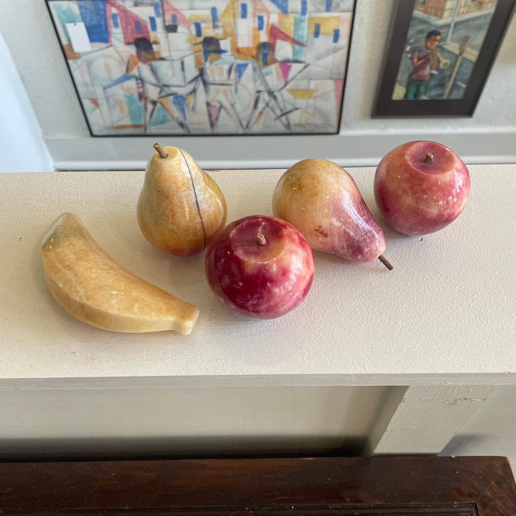Italian Alabaster Apple, Pear and Banana Fruit Set 5 Piece