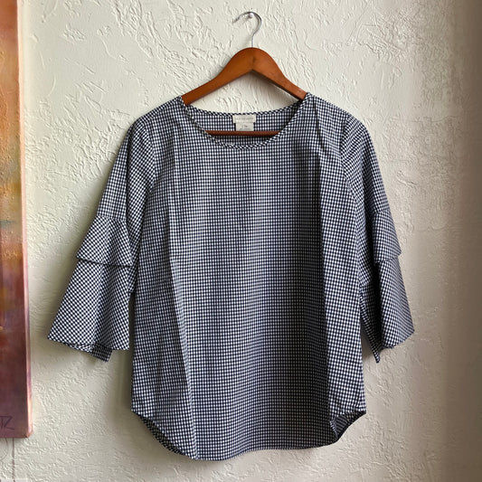 Black Plaid Ruffle Sleeve | Top S