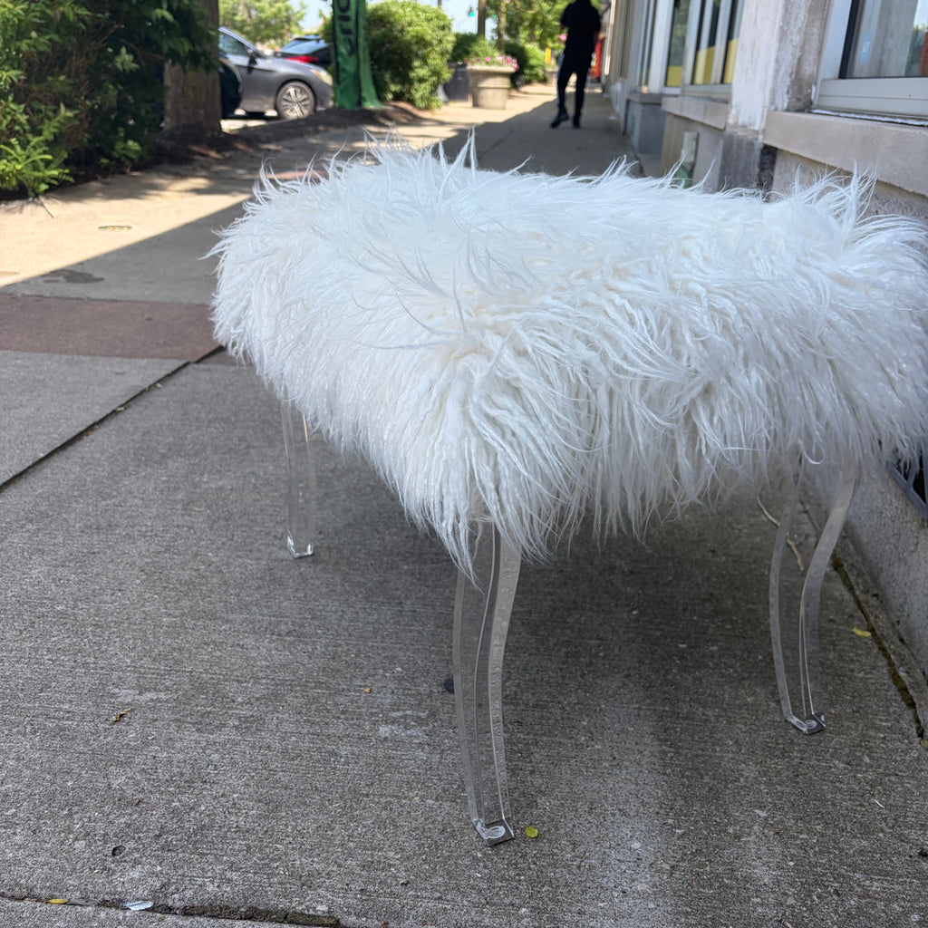 Modern White Faux Fur Ottoman Bench