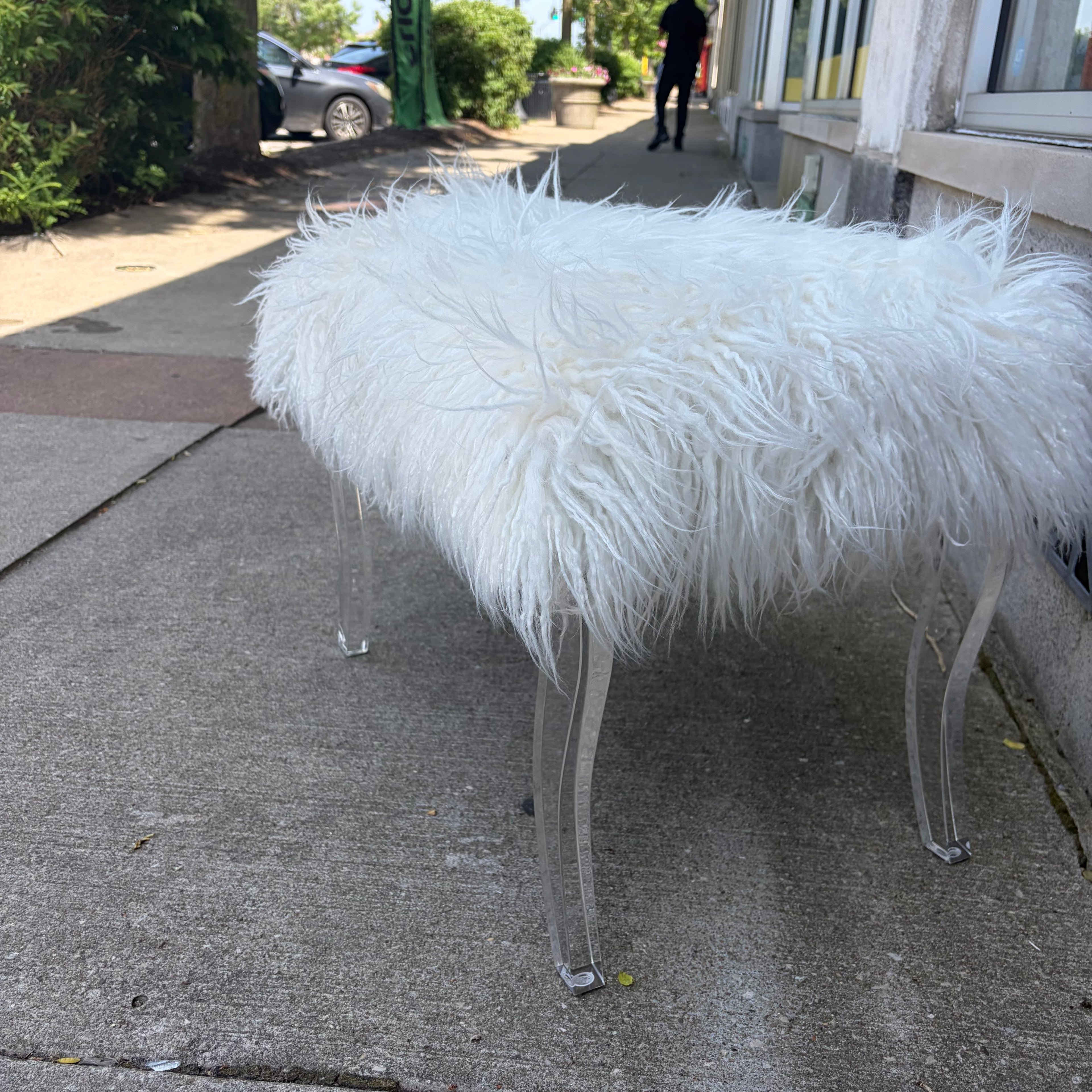 Modern White Faux Fur Ottoman Bench