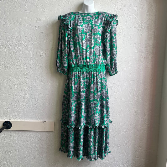 Vintage Green Floral Ruffle Dress |  Medium