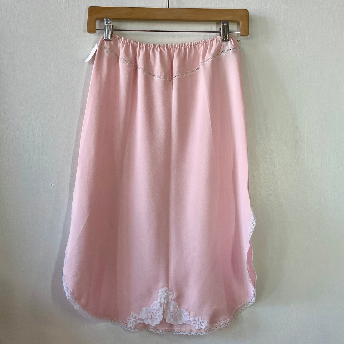 80s Baby Pink Midi Slip Skirt