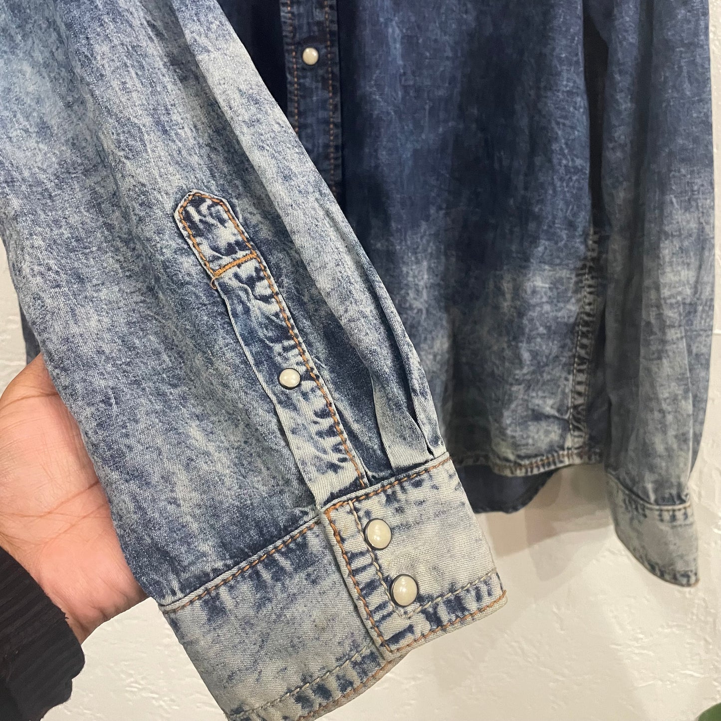 Rock Revival Denim Acid Wash Button Down Shirt | XXL