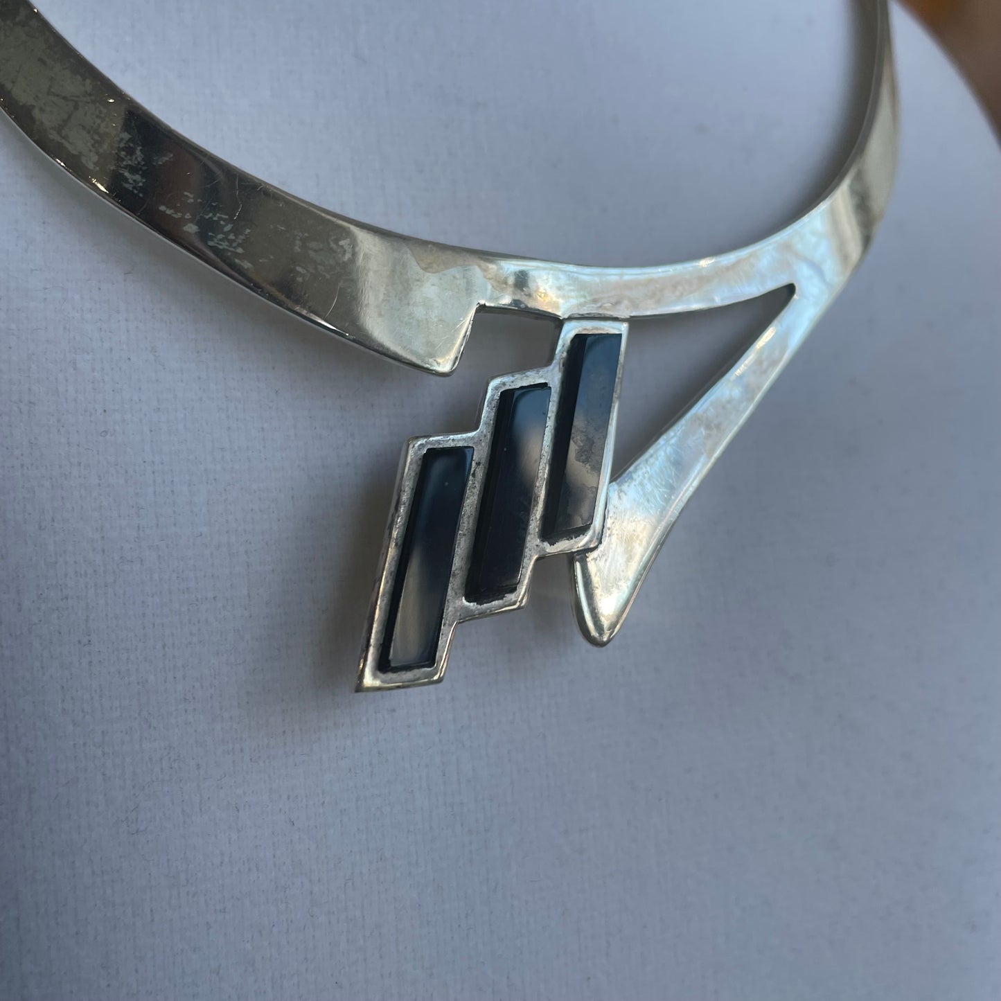 Onyx and Sterling Silver 1980’s Collar Necklace .925 Taxco TG-21