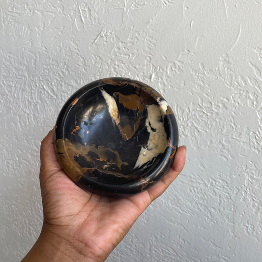 Vintage Michelangelo Natural Black Marble 5 Inch Bowl Trinket Dish