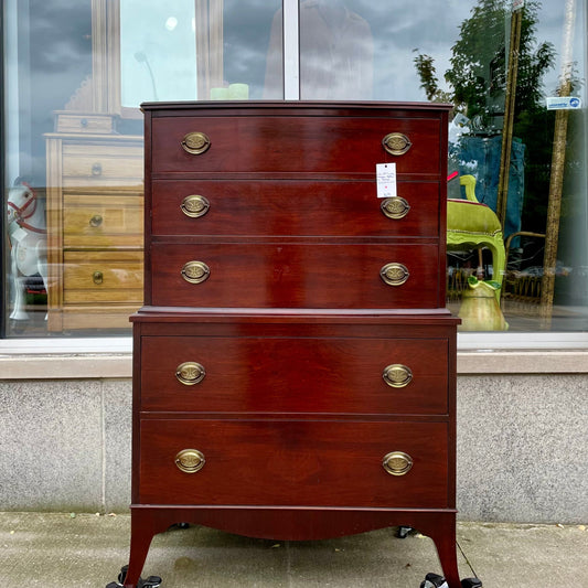 Early 20th Century Mahogany Highboy Dresser by Johnson Grand Rapids