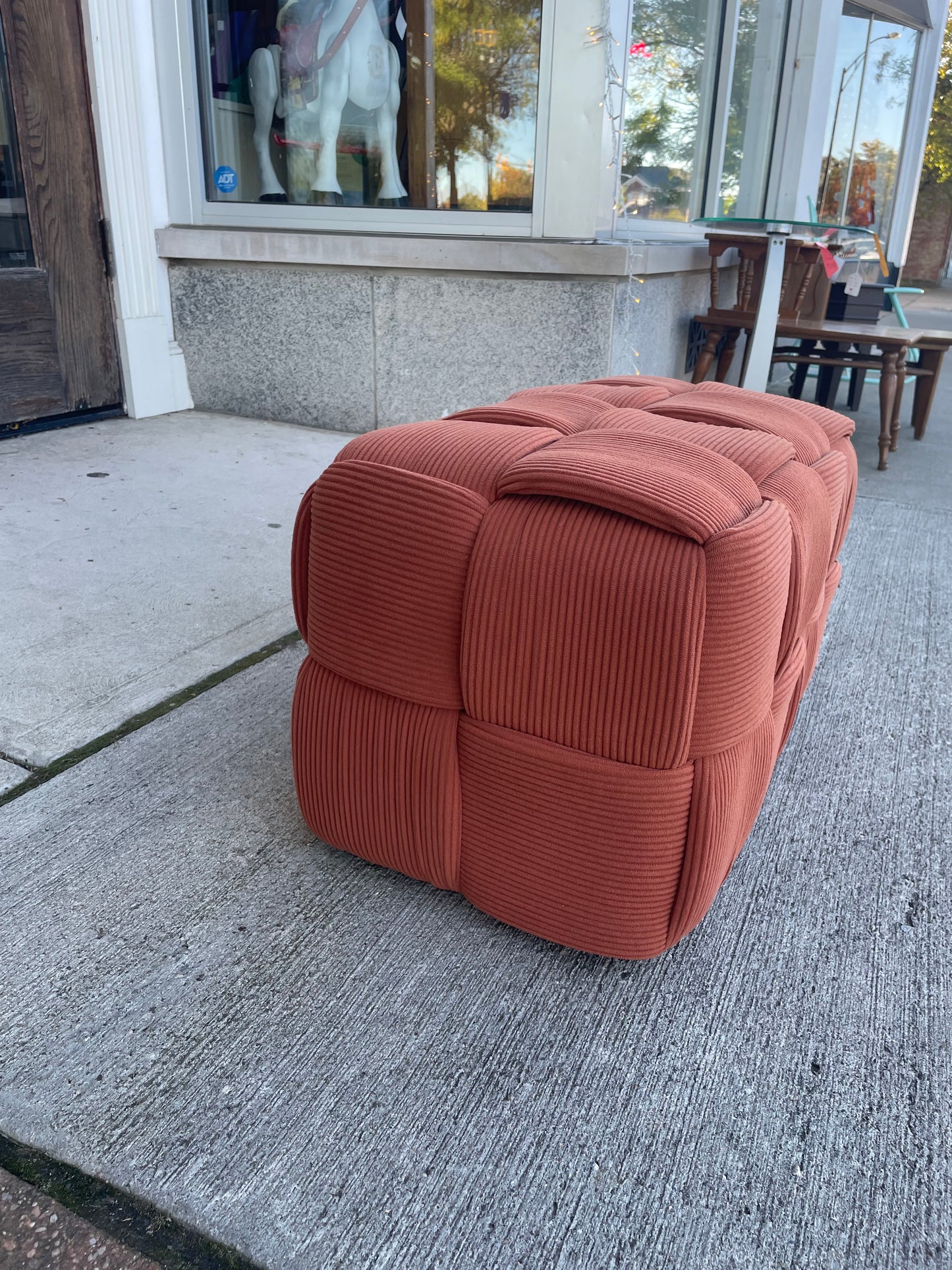 Orange Corduroy Ottoman